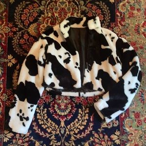 Cow print crop fur jacket!